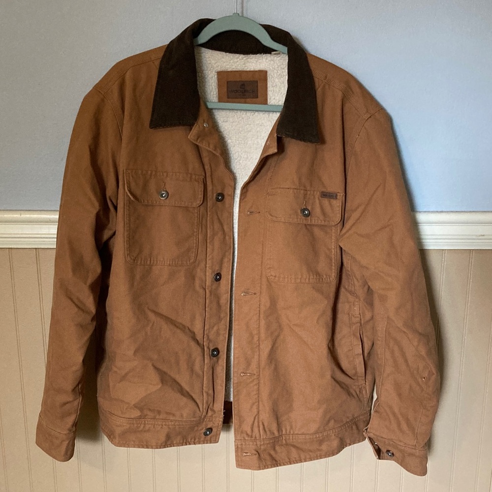 Woolrich Barn Jacket Chore Coat Tan Brown Sherpa Lined Men’s Sz Large